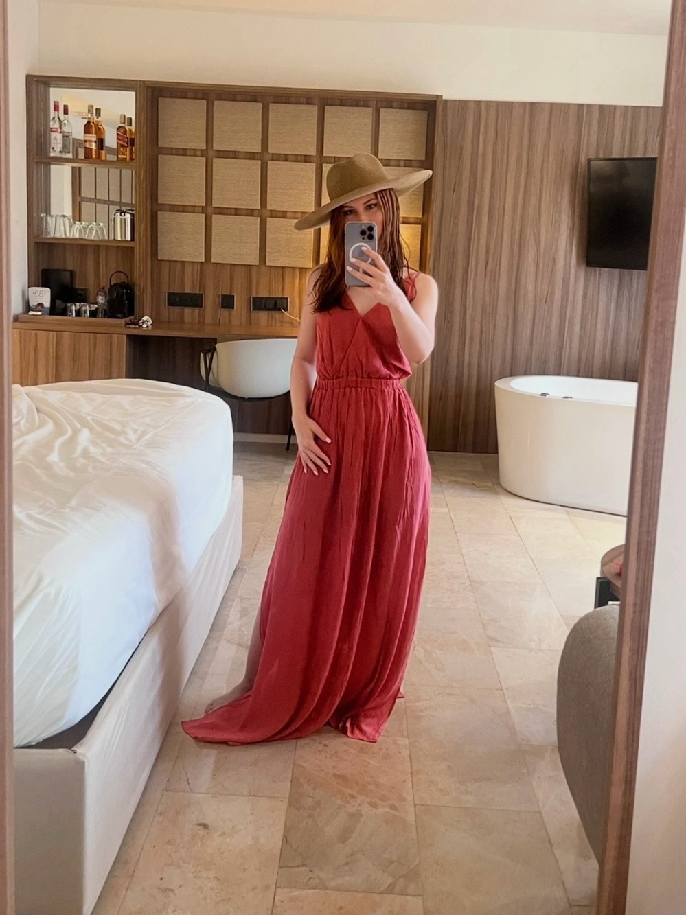 Lulu's Coral-Red Sleeveless V-Neck Maxi Dress